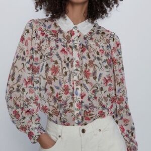 Zara Floral Blouse with White Collar